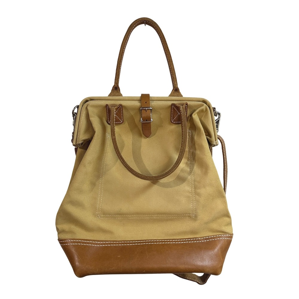 Canvas Leather Trim Bag Tote Crossbody Messenger‎ Bag Tan Brown Made USA